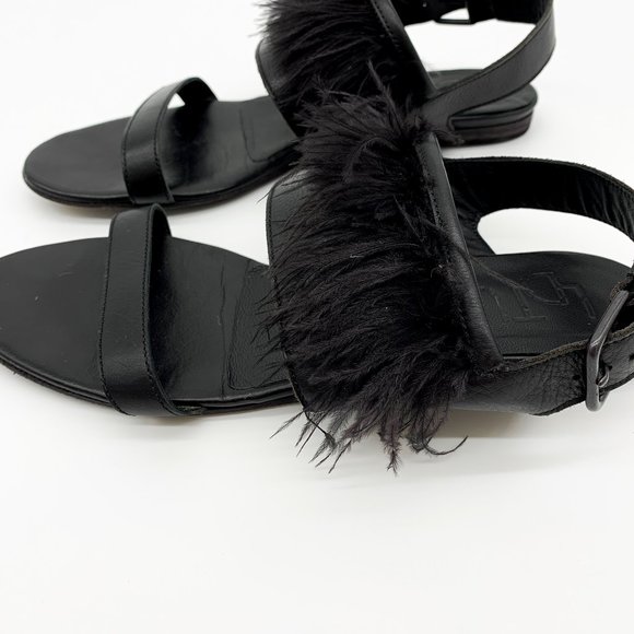 LD TUTTLE Ostrich Feather Leather Sandals Black - Picture 10 of 11